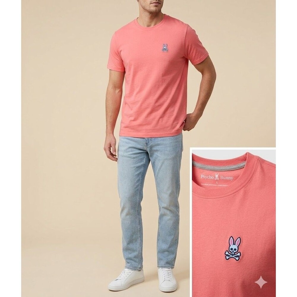 Psycho Bunny Coral Pink T-Shirt Size 5/M Classic Pima Cotton Small Logo